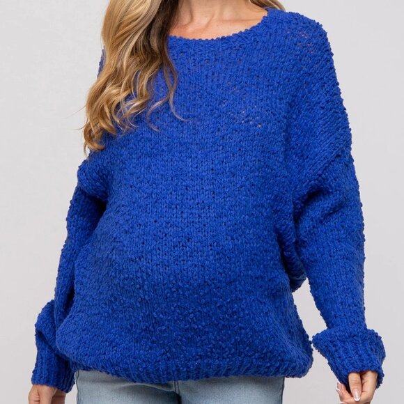 Royal Blue Chunky Loose Knit Maternity Sweater - Picture 1 of 3